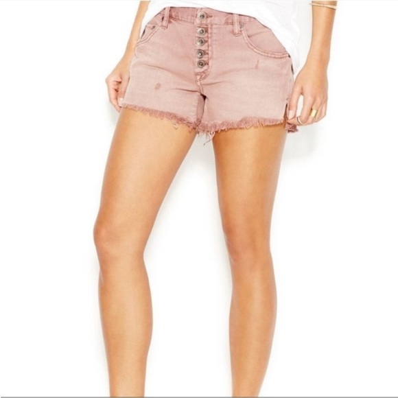 Sz24 Free People Runaway Slouch Button Fly Raw Edge Distressed Shorts Pink EUC - Picture 4 of 12